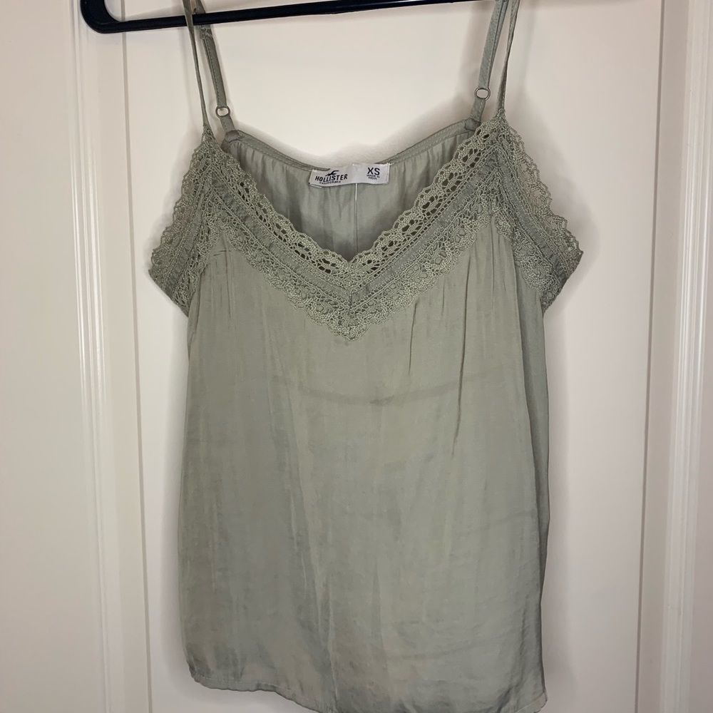 Hollister green lace silk top